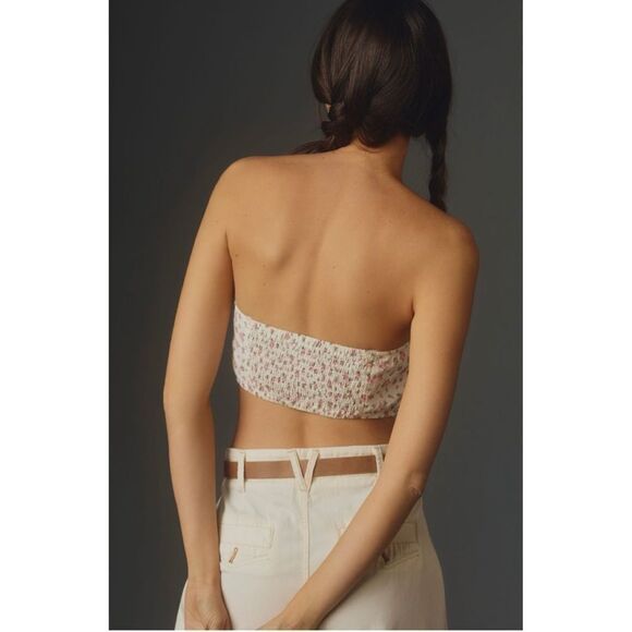NEW Anthropologie Pink Floral Bow Cropped Bustier Strapless Tube Top Medium - Picture 3 of 5